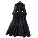 Women's Clothing High-end Dress Spring Waist Heavy Embroidery V-neck Lantern Sleeve Single-breasted Long Skirt Children_ecoleips.com