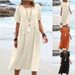 Cross-border 2023 European And American Summer Loose Casual Cotton Linen Solid Color Round Neck Short Sleeve_ecoleips.com