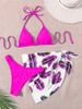 Women’s Clothing New Halter Neck Tie Mesh Skirt Swimsuit Women Three piece Beach Bikini Swimsuit_ecoleips.com