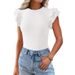 Women's Clothing Round Neck Short Sleeve Top Ruffled Casual Solid Color American Style New 2026 Fashion For Ladies_ecoleips.com