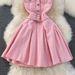 Women's Clothing Spice Girl Sexy Denim Skirt Design Neck Waisted Short A- Line Puffy Pleated Dress_ecoleips.com