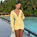 JY25334 Women's Sexy Deep V Neck Pleated Bodycon Shirt Dress European American Style Short Skirt Cross Border Hot Girl Fashion_ecoleips.com