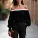 Women's Off-Shoulder Blouse European American Style Loose Fit Lantern Sleeve Solid Color Top_ecoleips.com