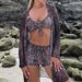 Women's Digital Print Three Piece Bikini Set Flat Leg Pants Outerwear Swimwear New Style_ecoleips.com