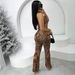 New Leopard Print Slim Sexy Hot Girl Lace Up Halter Neck Backless Top Trousers Suit_ecoleips.com