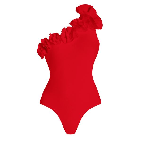 Women's Clothing Summer New One Shoulder Three Dimensional Flower Seaside Vacation One Piece Swimsuit Beach Suit_ecoleips.com