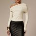 Voya Women's Asymmetric Single Shoulder Off Shoulder Pleated Long Sleeved T-shirt For Slim Fit And High-end One Shoulder Top_ecoleips.com