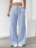 2025s 2025 Spring/Summer New Comfortable Casual Drawstring Pocket Slimming Striped Wide-leg Pants_ecoleips.com