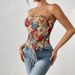 French Retro Floral Print Bandeau Vest Strapless Tie Up Street Style Slim Fit Women's Top_ecoleips.com