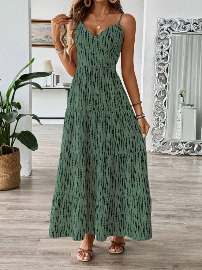 Women's Patchwork Belted Pasta Dress Summer Long Dress for Beach Vacation Seaside Casual Women's Clothing_ecoleips.com