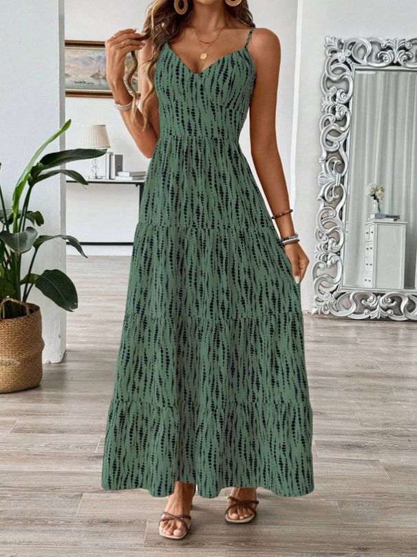 Women's Patchwork Belted Pasta Dress Summer Long Dress for Beach Vacation Seaside Casual Women's Clothing_ecoleips.com