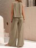 K Solid Color Elegant Two-piece Round Neck Vest And Wide Leg Pants Set For Women's Clothing. No Necklaces Or Other Accessories_ecoleips.com
