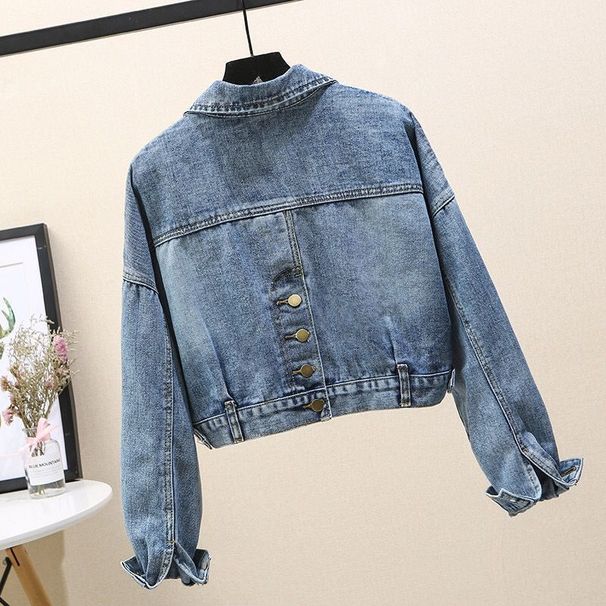 Women's Clothing Denim Short Jacket For Women Autumn New Beaded Loose Slim Casual Short Denim Top Jacket_ecoleips.com