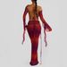 Sexy Fashion Printed Single Slant Shoulder Long Sleeve Ribbon Slim Fit Dress For Women Daily Party Wear_ecoleips.com