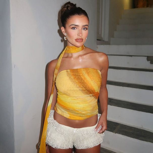 European And American Hot-Selling Women's 2025 Spring Summer New Fashion Printed Slim-Fit Tube Spicy Girl Ruched Top_ecoleips.com