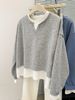 Design Sense Niche Fake Two-piece Long-sleeved Sweater Women's Spring And Autumn Clothing Thin Loose Korean Version No Hat Crew Neck Top Jacket_ecoleips.com