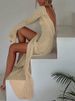 Sexy Hollow Out Shoulder Long Sleeved Beach Dress Women's Casual Split Slim Fit Long Dress Spring Summer Vacation Knitted Dress_ecoleips.com