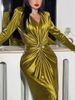 Women's Clothing High End Satin Waist V Neck Dress Satin Banquet Evening Dress_ecoleips.com
