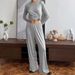 Floral Gray Milk Silk Loose Comfortable Soft Sleeve Long Pants Pajama Set European And American Autumn Homewear_ecoleips.com
