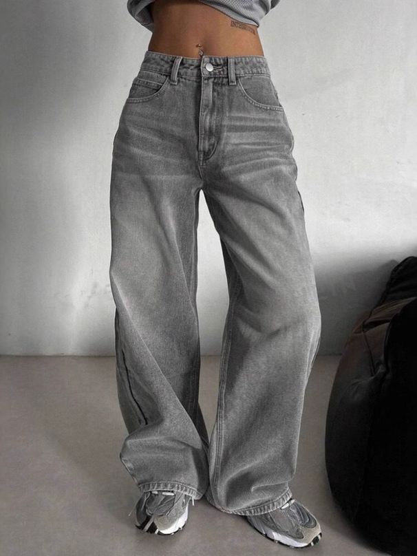 K Retro High Waisted Jeans, Trendy High Street Design, Loose And Slimming Straight Leg Pants_ecoleips.com