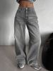 K Retro High Waisted Jeans, Trendy High Street Design, Loose And Slimming Straight Leg Pants_ecoleips.com