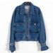 Korean Chic Oversized Denim Jacket – Cropped, Puff Sleeve, Multi-Pocket, Lapel Collar (One Size, Dark/Light Blue/Pink, 90s Retro Streetwear)_ecoleips.com