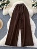 Relaxed High-Waisted Palazzo Pants For Women - Linen-Like Wide Leg Trousers With Elastic Waist & Ruffled Hem_ecoleips.com