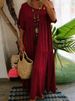 Women's Casual Short Sleeve Dress Asymmetrical Neck Cotton Linen Solid Color_ecoleips.com