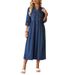 plus Size Women's Denim Stand Collar Button Dress Long Sleeve England Style Fashion for Summer Spring/Autumn_ecoleips.com