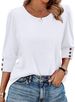 K Solid Color Printed Temperament Bubble Mid-sleeve With Button Round Neck T-shirt_ecoleips.com