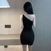 Summer Women Sexy One Shoulder Evening Dress Solid Color Casual Lace Up Sleeveless Bandage Club Party Backless Tight Dress_ecoleips.com