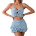 Women's Floral Bikini Set – Ruffled Triangle Top + Bow-Tie Skirted Bottom (3-Piece, Adjustable Straps & Quick-Dry)_ecoleips.com