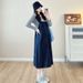 Autumn New Korean Fashion Two-Piece Maternity Denim Strap Dress_ecoleips.com