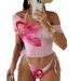 Women's Clothing Floral Print Three Piece Bikini Set Short Sleeved Outer Cover Tie Up Swimsuit_ecoleips.com