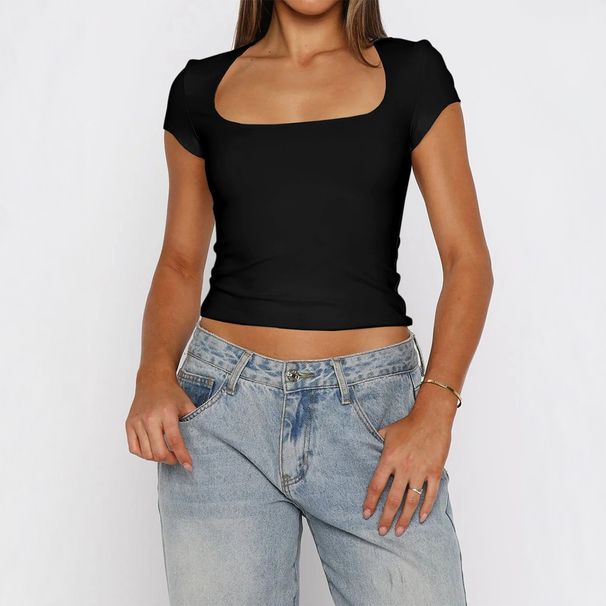 DiYun European And American Y2K Hot Girl Versatile Solid Color Short Sleeve Top T-Shirt Women's Clothing_ecoleips.com