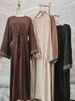 Ramadan Muslim Woman Dress Front Zipper Hidden Belt Dubai Abaya Sleeves With Silver Edge Design Moroccan Caftan Royal Women Red_ecoleips.com