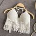 Women Crochet Halter Top Summer Beach Knit Crop Tank Fringe Boho Lace Up Backless Cami Blouse Festival Vacation Wear_ecoleips.com