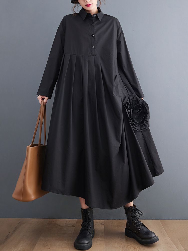 Patchwork Floral Green Shirt Dresses For Women Spring Autumn New Long Sleeve Loose Casual Vintage Dress Fashion Elegant Clothing_ecoleips.com