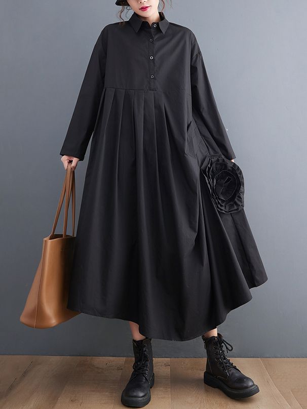 Patchwork Floral Green Shirt Dresses For Women Spring Autumn New Long Sleeve Loose Casual Vintage Dress Fashion Elegant Clothing_ecoleips.com