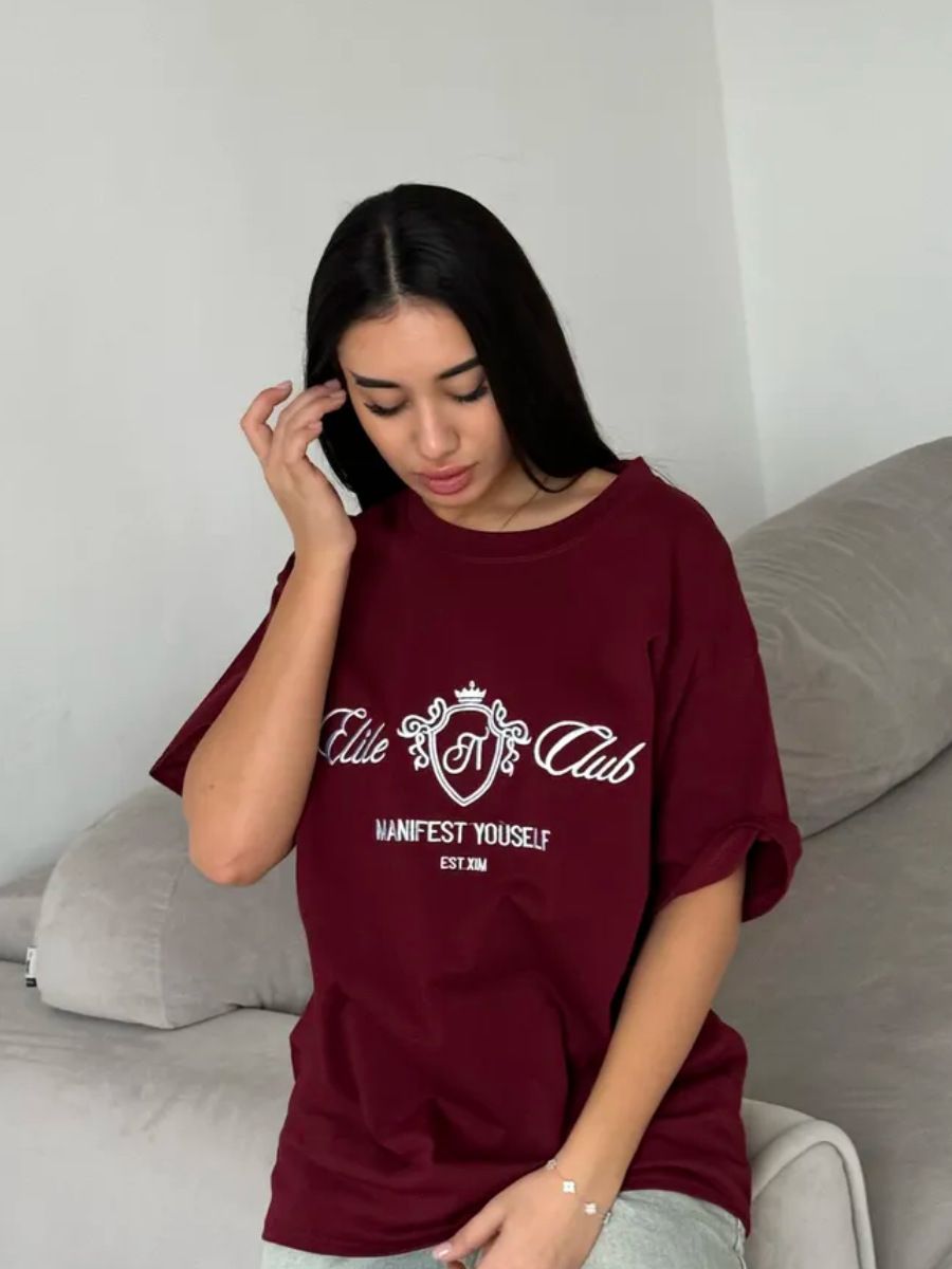 Women's Clothing T Shirt Tops For Women In Summer Leisure Lazy Letters Embroidery Drop Shoulder Round Neck Short Sleeves For Women_ecoleips.com