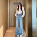 Sparkling Starry Rhinestone Flared Jeans For Women, 2026 Spring New High-Waisted Slim-Fit Bell-Bottom Pants_ecoleips.com