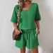 Women's Clothing Spring And Summer New Holiday Leisure V Neck Short Sleeved Top And Shorts Set_ecoleips.com