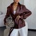 Elegant Women's Pu Blazer Jacket - Long Sleeve Loose Fit Office Wear, Deep Red, S/M/L/Xl Fashion Trends_ecoleips.com