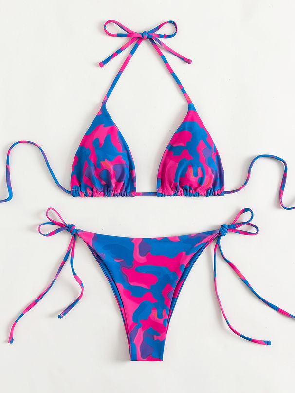 Women's Clothing Sexy Printed Multicolor Strap Bikini Swimsuit_ecoleips.com