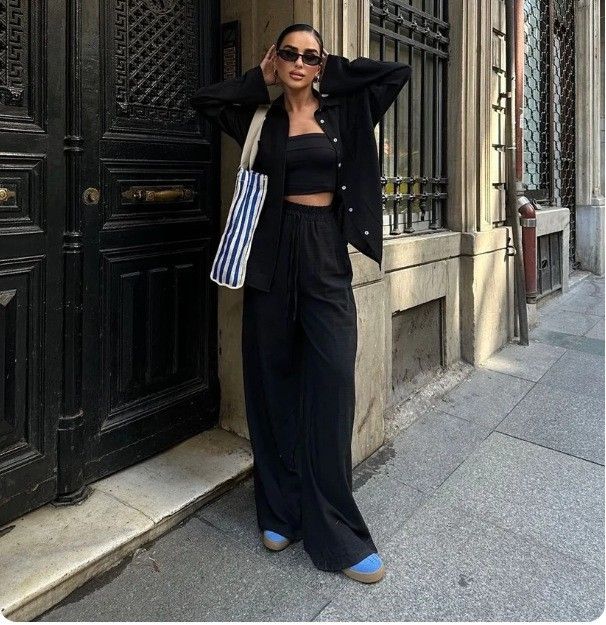 Women's Casual Cotton Linen Shirt Wide Leg Pants Suit Solid Color Drawstring Style_ecoleips.com