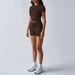 DiYun European And American Yoga Sports Style Solid Color Short-Sleeve Tie-Waist Shorts Set Women's_ecoleips.com