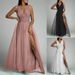 European And American Cross-border 2024 New Sexy V-neck Slim-fit Waist-enhancing Slit Long Sparkling Dress_ecoleips.com