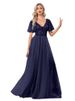 Evening Dress Formal Prom Mesh Prom Dress V-neck Sexy Short Sleeve Long Dress Women_ecoleips.com