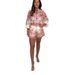 Women's Linen Skirt Set Stand Collar Long Sleeve Ruffle Hem Tie Waist Vintage Print Casual European American Style_ecoleips.com