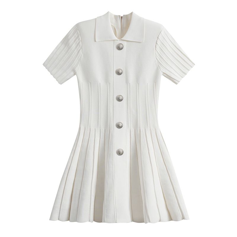 Women's Clothing Spring And Summer Fashion Anti Strip Knitted Lapel Slim Fit A Line Temperament Black Dress_ecoleips.com